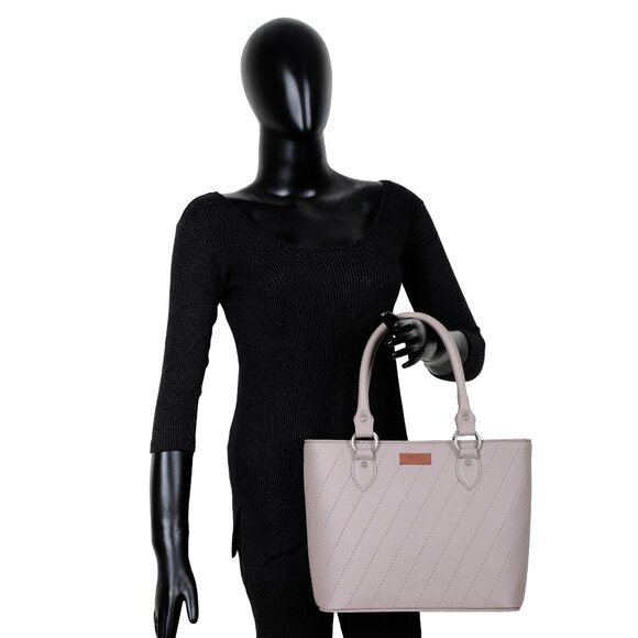 Top-Handle Tote Bag – Vegan Leather Women's Mauve Satchel Purse or Shoulder Bag - Picture 11 of 11